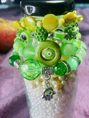 Evil Eye, Jade, Shell, Aventurine, Howlite, Jasper & Agate Bracelet Set